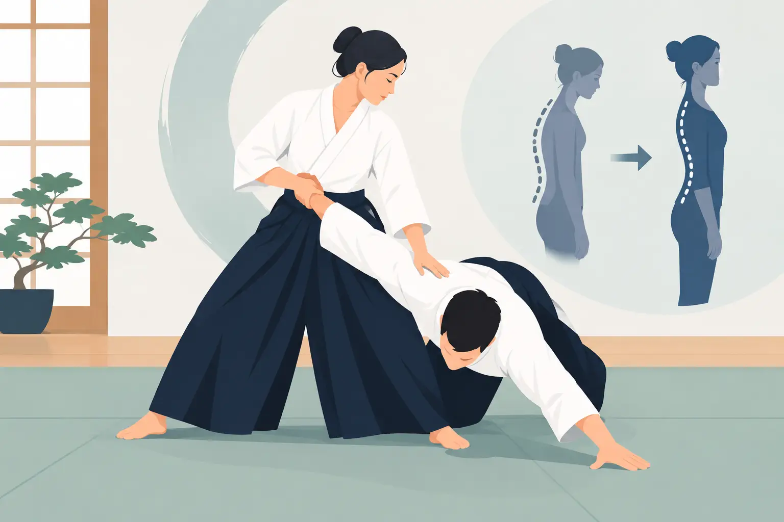 Aikido students practicing posture, balance and movement at Tri City Aikido in Fremont