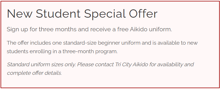 Get Started New Student Special Offer Tri City Aikido