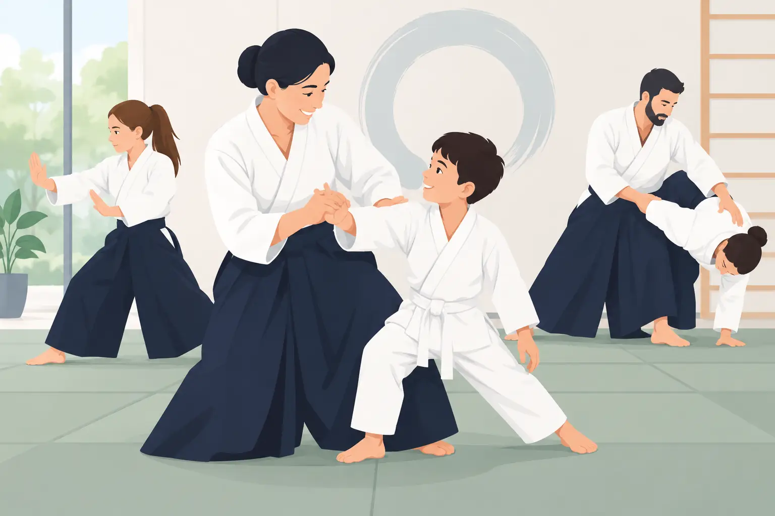 Children teens and adults experiencing the benefits of Aikido training in Fremont