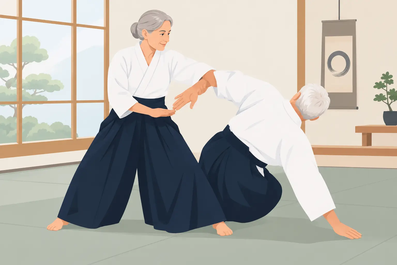 senior adults practicing Aikido at Tri City Aikido in Fremont